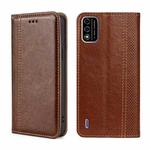For Itel A48 Grid Texture Magnetic Flip Leather Phone Case(Brown)