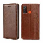 For Tecno Camon 15/Camon 15 Air/Spark 5/Spark 5 Pro Grid Texture Magnetic Flip Leather Phone Case(Brown)