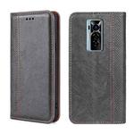 For Tecno Phantom X Grid Texture Magnetic Flip Leather Phone Case(Grey)