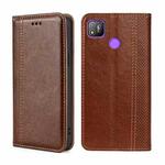 For Tecno Pop 4 Grid Texture Magnetic Flip Leather Phone Case(Brown)