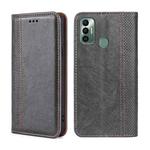 For Tecno Spark 7 Grid Texture Magnetic Flip Leather Phone Case(Grey)