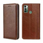 For Tecno Spark 7 Grid Texture Magnetic Flip Leather Phone Case(Brown)