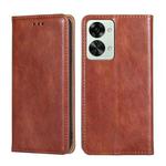 For OnePlus Nord 2T Gloss Oil Solid Color Magnetic Leather Phone Case(Brown)