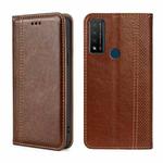 For TCL 20 R 5G/Bremen/20 AX 5G Grid Texture Magnetic Flip Leather Phone Case(Brown)