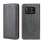 For Sharp Aquos R6 Grid Texture Magnetic Flip Leather Phone Case(Grey)