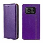 For Sharp Aquos R6 Grid Texture Magnetic Flip Leather Phone Case(Purple)