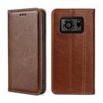 For Sharp Aquos R6 Grid Texture Magnetic Flip Leather Phone Case(Brown)