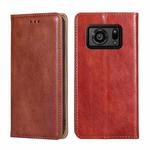 For Sharp Aquos R6 Gloss Oil Solid Color Magnetic Leather Phone Case(Brown)