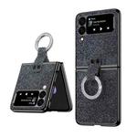 For Samsung Galaxy Z Flip3 5G Ring Buckle Diamond Phone Case with Holder(Dark Blue)
