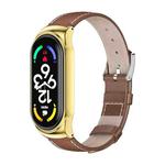 For Xiaomi Mi Band 7 / 7 NFC MIJOBS CS Metal Case Genuine Leather Top Layer Cowhide Watch Band(Brown Gold)