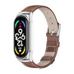 For Xiaomi Mi Band 7 / 7 NFC MIJOBS CS Metal Case Genuine Leather Top Layer Cowhide Watch Band(Brown Silver)