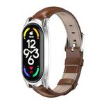For Xiaomi Mi Band 7 / 7 NFC MIJOBS GT Metal Case Top Layer Cowhide Watch Band(Oil Brown Silver)