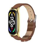 For Xiaomi Mi Band 7 / 7 NFC MIJOBS Plus Metal Case Microfiber Leather Watch Band(Brown Gold)