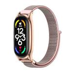 For Xiaomi Mi Band 7 / 7 NFC MIJOBS Plus Stainless Steel Case Nylon Watch Band(Pink Sand Rose Gold)