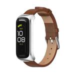 For Samsung Galaxy Fit 2 MIJOBS Metal Case Microfiber Leather Watch Band(Brown Silver)