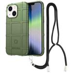 For iPhone 14 Lanyard Rugged Shield TPU Phone Case (Green)