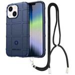 For iPhone 14 Plus Lanyard Rugged Shield TPU Phone Case (Blue)