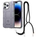 For iPhone 14 Pro Max Lanyard Rugged Shield TPU Phone Case (Grey)