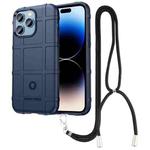 For iPhone 14 Pro Max Lanyard Rugged Shield TPU Phone Case (Blue)