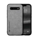 For Samsung Galaxy S10+ Skin Feel Magnetic Leather Back Phone Case(Galactic Grey)