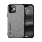 For iPhone 12 Skin Feel Magnetic Leather Back Phone Case(Light Grey)