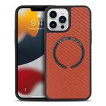 For iPhone 13 Pro Max Carbon Fiber Texture MagSafe Magnetic Phone Case (Orange)