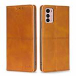 For Motorola Moto G42 4G Cow Texture Magnetic Horizontal Flip Leather Phone Case(Light Brown)