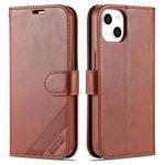 For iPhone 14 Plus AZNS Sheepskin Texture Horizontal Flip Leather Case (Brown)