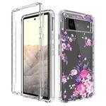 For Google Pixel 6 PC+TPU Transparent Painted Phone Case(Pink Flower)