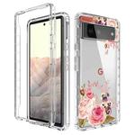 For Google Pixel 6 PC+TPU Transparent Painted Phone Case(Pink Rose)