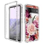 For Google Pixel 6 Pro PC+TPU Transparent Painted Phone Case(Purple Floral)