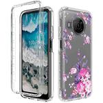 For Nokia X100 PC+TPU Transparent Painted Phone Case(Pink Flower)