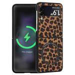 For Samsung Galaxy Z Flip4 Leather Texture MagSafe Magnetic Phone Case( Brown Leopard)