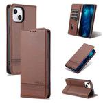 For iPhone 14 Plus AZNS Magnetic Calf Texture Flip Leather Phone Case (Dark Brown)