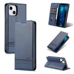 For iPhone 14 Plus AZNS Magnetic Calf Texture Flip Leather Phone Case (Dark Blue)