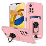 For Xiaomi Redmi Note 11 5G Ring Kickstand Card Wallet TPU Phone Case(Pink)