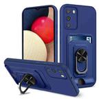 For Samsung Galaxy A02s / A03s Ring Kickstand Card Wallet TPU Phone Case(Blue)