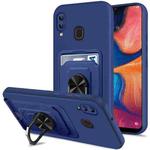 For Samsung Galaxy A20 / A30 Ring Kickstand Card Wallet TPU Phone Case(Blue)