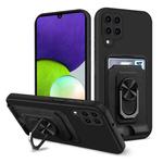 For Samsung Galaxy A22 4G Ring Kickstand Card Wallet TPU Phone Case(Black)