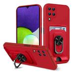 For Samsung Galaxy A22 4G Ring Kickstand Card Wallet TPU Phone Case(Red)