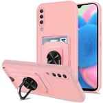 For Samsung Galaxy A30s Ring Kickstand Card Wallet TPU Phone Case(Pink)