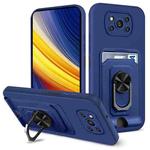 For Xiaomi Poco X3 Pro / X3 NFC Ring Kickstand Card Wallet TPU Phone Case(Blue)