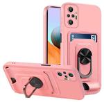 For Xiaomi Redmi Note 10 Pro Ring Kickstand Card Wallet TPU Phone Case(Pink)