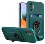 For Xiaomi Redmi Note 10 Pro Ring Kickstand Card Wallet TPU Phone Case(Night Green)