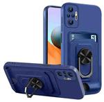 For Xiaomi Redmi Note 10 Pro Ring Kickstand Card Wallet TPU Phone Case(Blue)