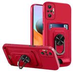 For Xiaomi Redmi Note 10 Pro Ring Kickstand Card Wallet TPU Phone Case(Red)