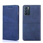 For OPPO Reno6 5G Cow Texture Magnetic Horizontal Flip Leather Phone Case(Blue)