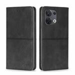 For OPPO Reno8 Cow Texture Magnetic Horizontal Flip Leather Phone Case(Black)