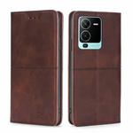 For vivo S15 Pro 5G Cow Texture Magnetic Horizontal Flip Leather Phone Case(Dark Brown)