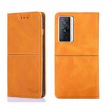 For vivo X70 Pro Cow Texture Magnetic Horizontal Flip Leather Phone Case(Light Brown)